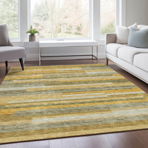 HomeRoots 5' X 8' Amber Ivory Gray Striped Area Rug – Washable, Stain-Resistant & UV Protected for Homes 675776