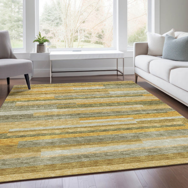 HomeRoots 5' X 8' Amber Ivory Gray Striped Area Rug – Washable, Stain-Resistant & UV Protected for Homes 675776