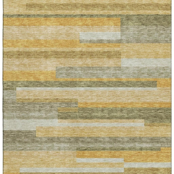 HomeRoots 5' X 8' Amber Ivory Gray Striped Area Rug – Washable, Stain-Resistant & UV Protected for Homes 675776