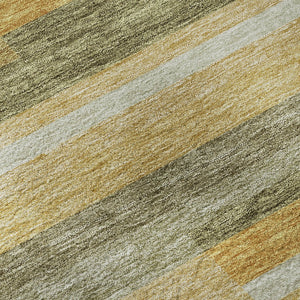 HomeRoots 8' Stylish Amber, Ivory & Gray Striped Washable Round Rug - Durable, UV-Protected, Easy Care Design 675777