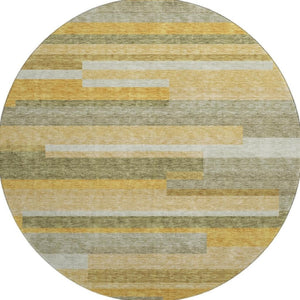 HomeRoots 8' Stylish Amber, Ivory & Gray Striped Washable Round Rug - Durable, UV-Protected, Easy Care Design 675777