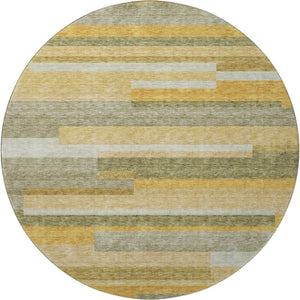 HomeRoots 8' Stylish Amber, Ivory & Gray Striped Washable Round Rug - Durable, UV-Protected, Easy Care Design 675777