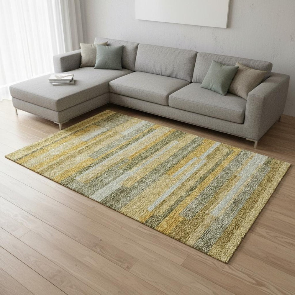 HomeRoots 8' X 10' Amber Ivory Gray Striped Washable Area Rug - Durable, Stylish, UV Protected for Every Room 675778