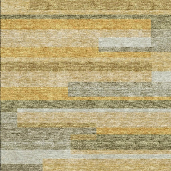 HomeRoots 8' X 10' Amber Ivory Gray Striped Washable Area Rug - Durable, Stylish, UV Protected for Every Room 675778