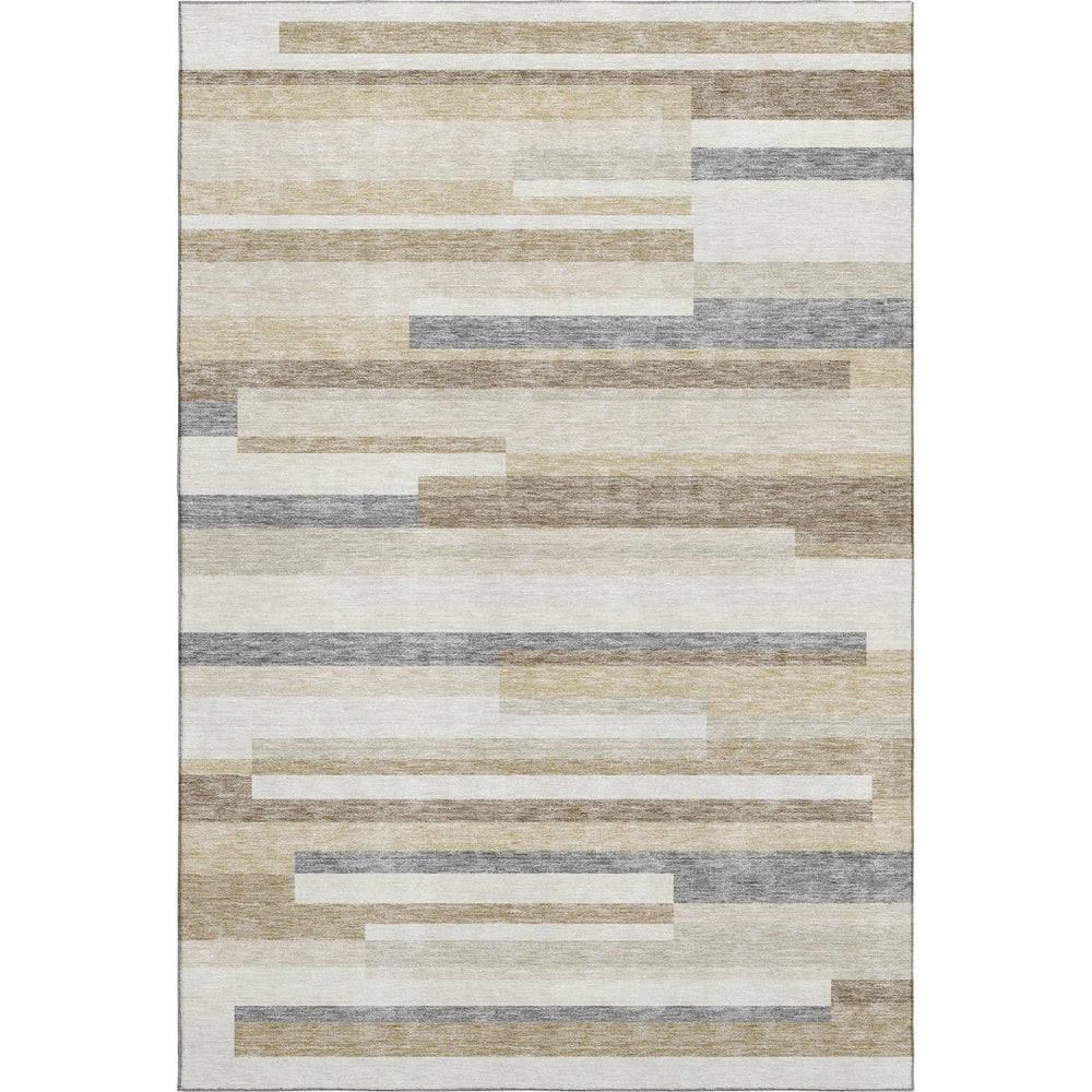 HomeRoots 5' X 8' Ivory Gray Beige Striped Area Rug - Washable, Stain Resistant, UV Protected for Family Homes 675782