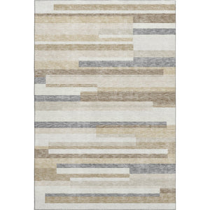 HomeRoots 5' X 8' Ivory Gray Beige Striped Area Rug - Washable, Stain Resistant, UV Protected for Family Homes 675782