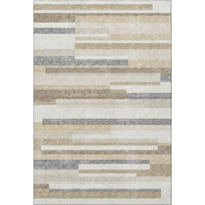 HomeRoots 5' X 8' Ivory Gray Beige Striped Area Rug - Washable, Stain Resistant, UV Protected for Family Homes 675782