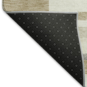 HomeRoots 8' Washable Round Rug in Ivory, Gray & Beige Stripes - UV-Protected, Durable & Easy Care for Families 675783
