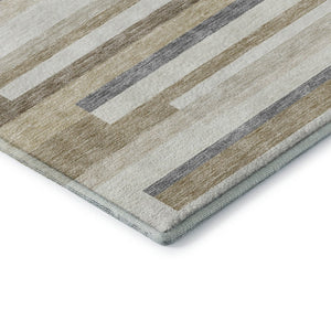 HomeRoots 8' Washable Round Rug in Ivory, Gray & Beige Stripes - UV-Protected, Durable & Easy Care for Families 675783