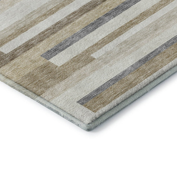 HomeRoots 8' Washable Round Rug in Ivory, Gray & Beige Stripes - UV-Protected, Durable & Easy Care for Families 675783