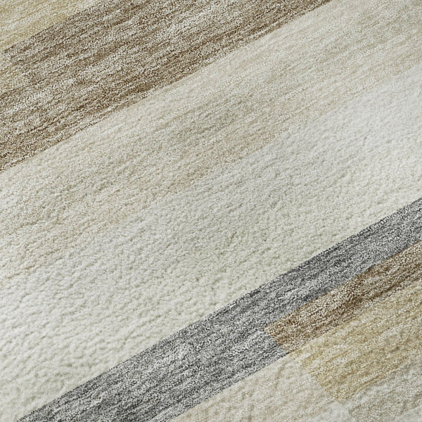 HomeRoots 8' Washable Round Rug in Ivory, Gray & Beige Stripes - UV-Protected, Durable & Easy Care for Families 675783