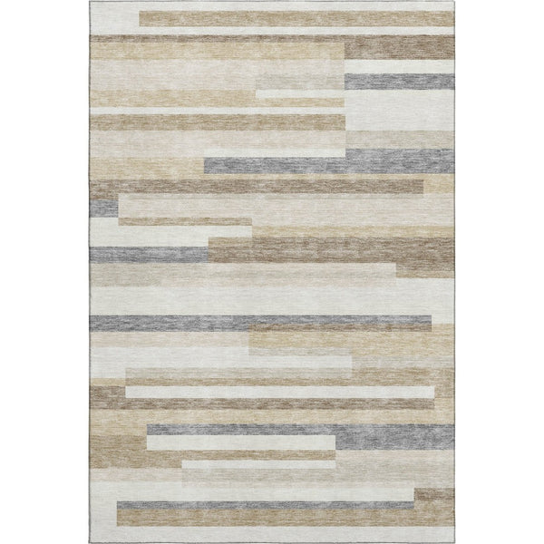 HomeRoots 9' X 12' Ivory Gray Beige Striped Area Rug - Washable, Stain Resistant, UV Protected for Style & Durability 675785