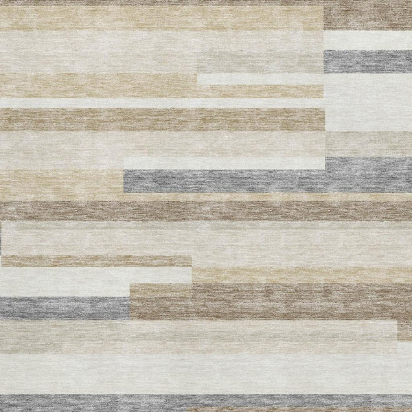 HomeRoots 9' X 12' Ivory Gray Beige Striped Area Rug - Washable, Stain Resistant, UV Protected for Style & Durability 675785