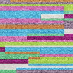 HomeRoots 5' X 8' Striped Washable Area Rug in Lavender, Orange & Lime Green – UV Protection & Easy Care! 675788