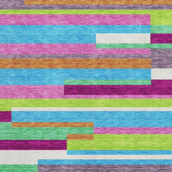 HomeRoots 5' X 8' Striped Washable Area Rug in Lavender, Orange & Lime Green – UV Protection & Easy Care! 675788