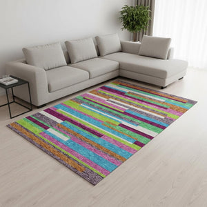 HomeRoots 8' X 10' Vibrant Striped Washable Area Rug with UV Protection—Durable, Stain-Resistant, Pet-Friendly! 675790