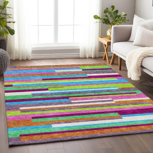 HomeRoots 8' X 10' Vibrant Striped Washable Area Rug with UV Protection—Durable, Stain-Resistant, Pet-Friendly! 675790