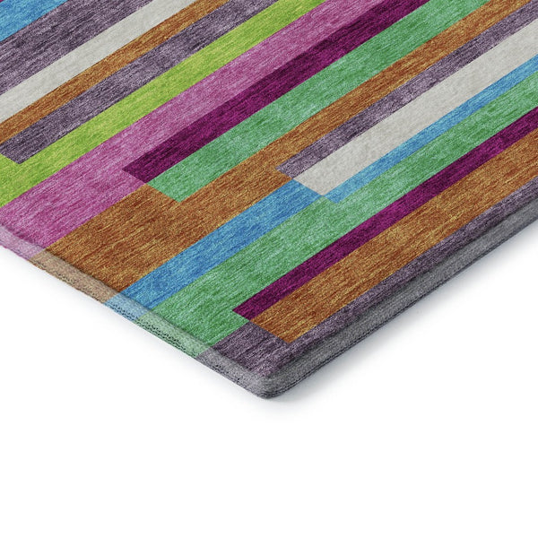 HomeRoots 8' X 10' Vibrant Striped Washable Area Rug with UV Protection—Durable, Stain-Resistant, Pet-Friendly! 675790