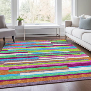 HomeRoots 8' X 10' Vibrant Striped Washable Area Rug with UV Protection—Durable, Stain-Resistant, Pet-Friendly! 675790