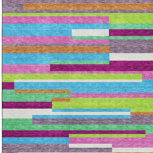 HomeRoots 8' X 10' Vibrant Striped Washable Area Rug with UV Protection—Durable, Stain-Resistant, Pet-Friendly! 675790