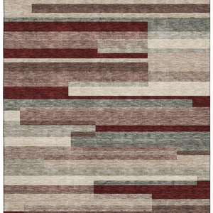 HomeRoots 5' X 8' Washable Merlot Gray Beige Striped Area Rug with UV Protection for Stylish, Low-Maintenance Living 675794