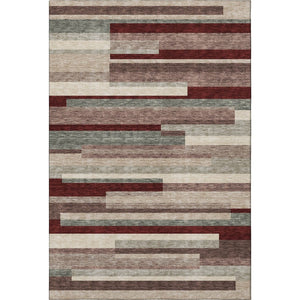 HomeRoots 5' X 8' Washable Merlot Gray Beige Striped Area Rug with UV Protection for Stylish, Low-Maintenance Living 675794
