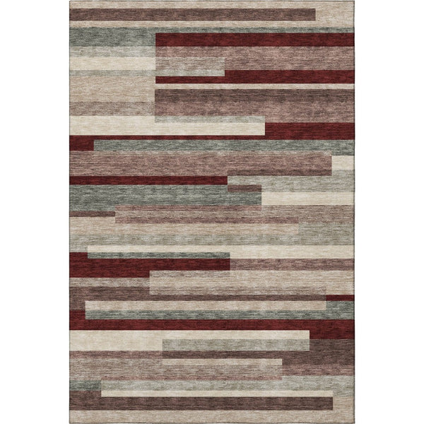 HomeRoots 5' X 8' Washable Merlot Gray Beige Striped Area Rug with UV Protection for Stylish, Low-Maintenance Living 675794