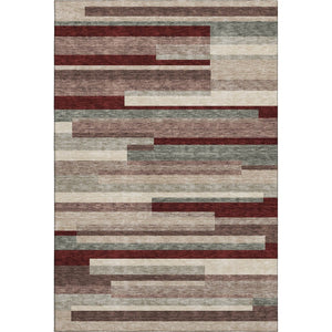 HomeRoots 8' X 10' Striped Washable Area Rug in Merlot Gray & Beige - Durable, UV-Protected & Stylish Decor 675796