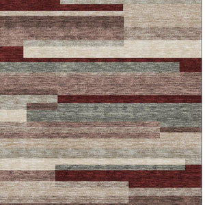 HomeRoots 8' X 10' Striped Washable Area Rug in Merlot Gray & Beige - Durable, UV-Protected & Stylish Decor 675796