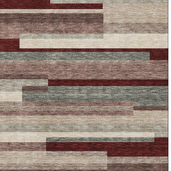 HomeRoots 8' X 10' Striped Washable Area Rug in Merlot Gray & Beige - Durable, UV-Protected & Stylish Decor 675796