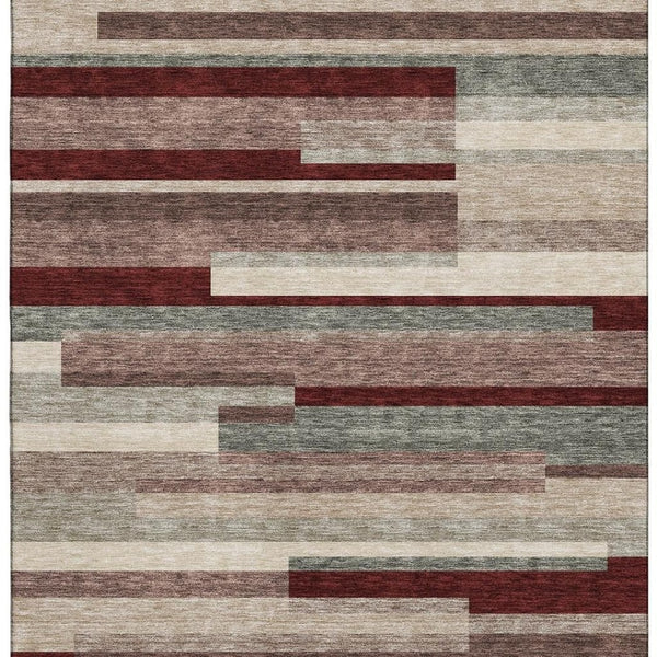 HomeRoots 8' X 10' Striped Washable Area Rug in Merlot Gray & Beige - Durable, UV-Protected & Stylish Decor 675796