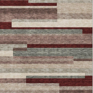 HomeRoots 9' X 12' Striped Merlot Gray and Beige Area Rug - Washable, UV Protected, Stain-Resistant, Non-Slip! 675797