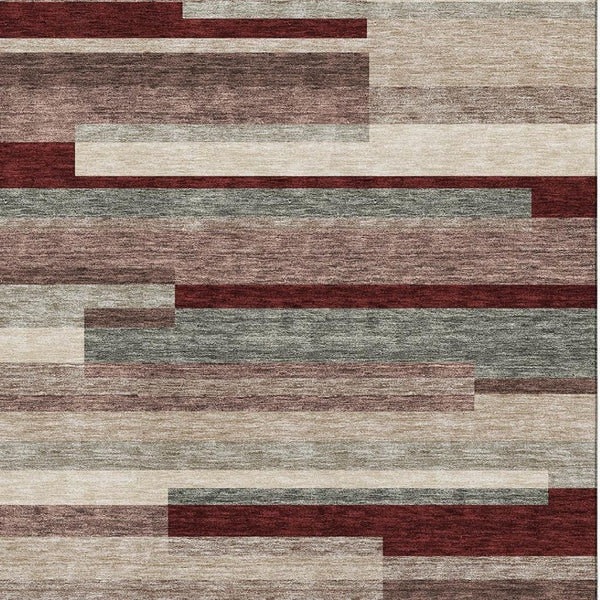 HomeRoots 9' X 12' Striped Merlot Gray and Beige Area Rug - Washable, UV Protected, Stain-Resistant, Non-Slip! 675797