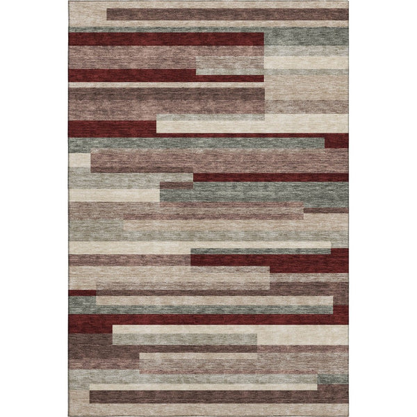 HomeRoots 10' Striped Merlot Gray & Beige Washable Area Rug - Durable, Stain Resistant, UV Protected for Homes 675798