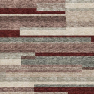 HomeRoots 10' Striped Merlot Gray & Beige Washable Area Rug - Durable, Stain Resistant, UV Protected for Homes 675798