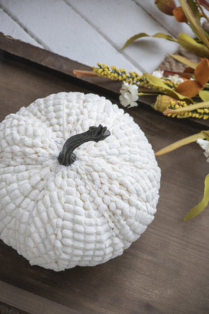 English Elm Set Of 2 White Chenille Pumpkins - Cozy Harvest Decor For Fall, Halloween & Thanksgiving Celebrations W2078P246659-GIGA