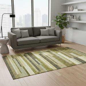 HomeRoots 5' X 8' Stylish Olive Green Striped Area Rug - Washable, UV Protected, Durable for High-Traffic Spaces 675800