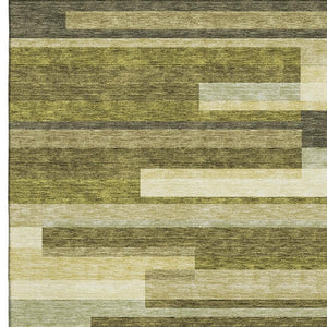 HomeRoots 5' X 8' Stylish Olive Green Striped Area Rug - Washable, UV Protected, Durable for High-Traffic Spaces 675800