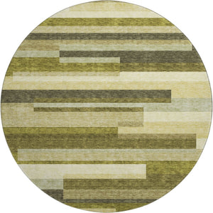 HomeRoots 8' Stylish Olive Green, Ivory & Beige Striped Washable Round Rug with UV Protection for All Spaces 675801