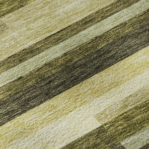 HomeRoots 8' Stylish Olive Green, Ivory & Beige Striped Washable Round Rug with UV Protection for All Spaces 675801