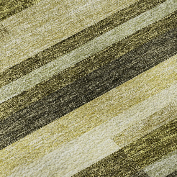 HomeRoots 8' Stylish Olive Green, Ivory & Beige Striped Washable Round Rug with UV Protection for All Spaces 675801