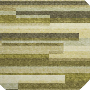 HomeRoots 8' Stylish Olive Green, Ivory & Beige Striped Washable Round Rug with UV Protection for All Spaces 675801