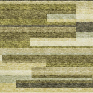 HomeRoots 8' X 10' Striped Olive Green and Beige Area Rug - Washable, UV Protected, Perfect for High-Traffic Spaces 675802