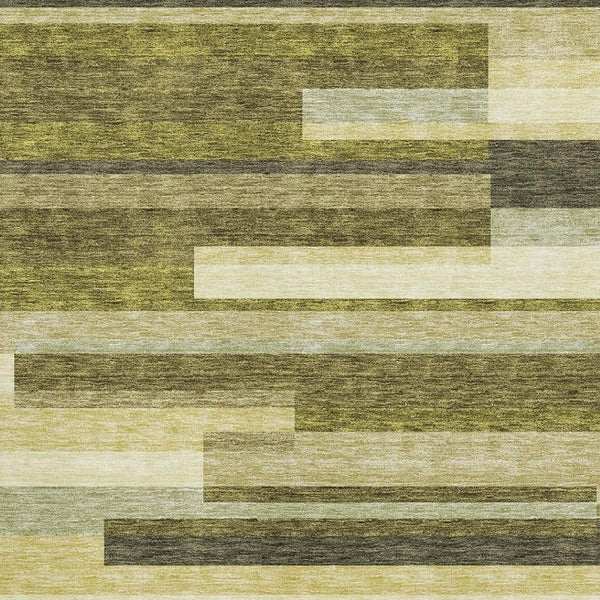 HomeRoots 8' X 10' Striped Olive Green and Beige Area Rug - Washable, UV Protected, Perfect for High-Traffic Spaces 675802