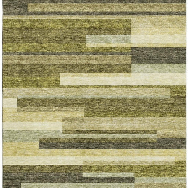 HomeRoots 8' X 10' Striped Olive Green and Beige Area Rug - Washable, UV Protected, Perfect for High-Traffic Spaces 675802
