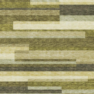 HomeRoots 9' X 12' Olive Green Striped Area Rug with UV Protection - Durable, Washable, and Stylish Home Decor 675803