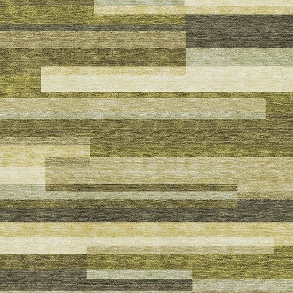 HomeRoots 9' X 12' Olive Green Striped Area Rug with UV Protection - Durable, Washable, and Stylish Home Decor 675803