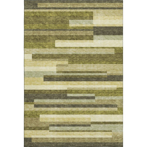 HomeRoots 10' Olive Green, Ivory & Beige Striped Washable Area Rug - UV-Protected, Durable for High-Traffic Homes 675804