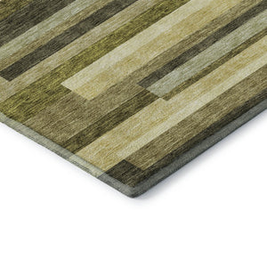 HomeRoots 10' Olive Green, Ivory & Beige Striped Washable Area Rug - UV-Protected, Durable for High-Traffic Homes 675804