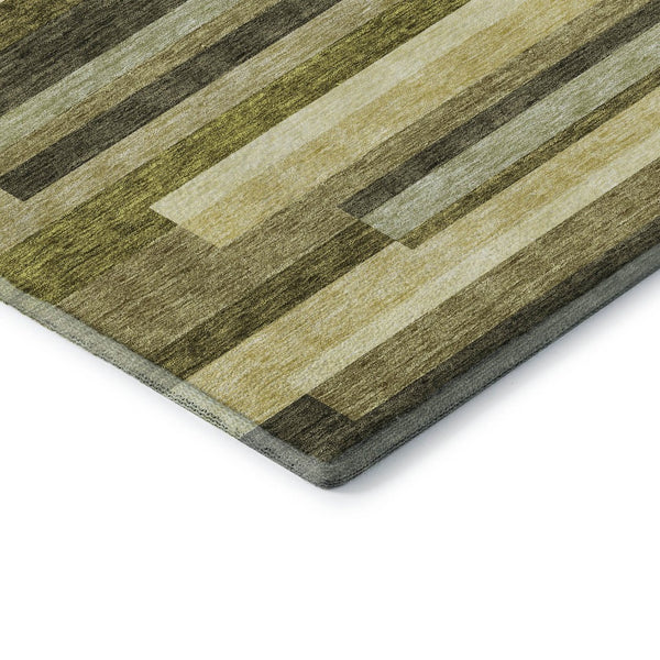 HomeRoots 10' Olive Green, Ivory & Beige Striped Washable Area Rug - UV-Protected, Durable for High-Traffic Homes 675804